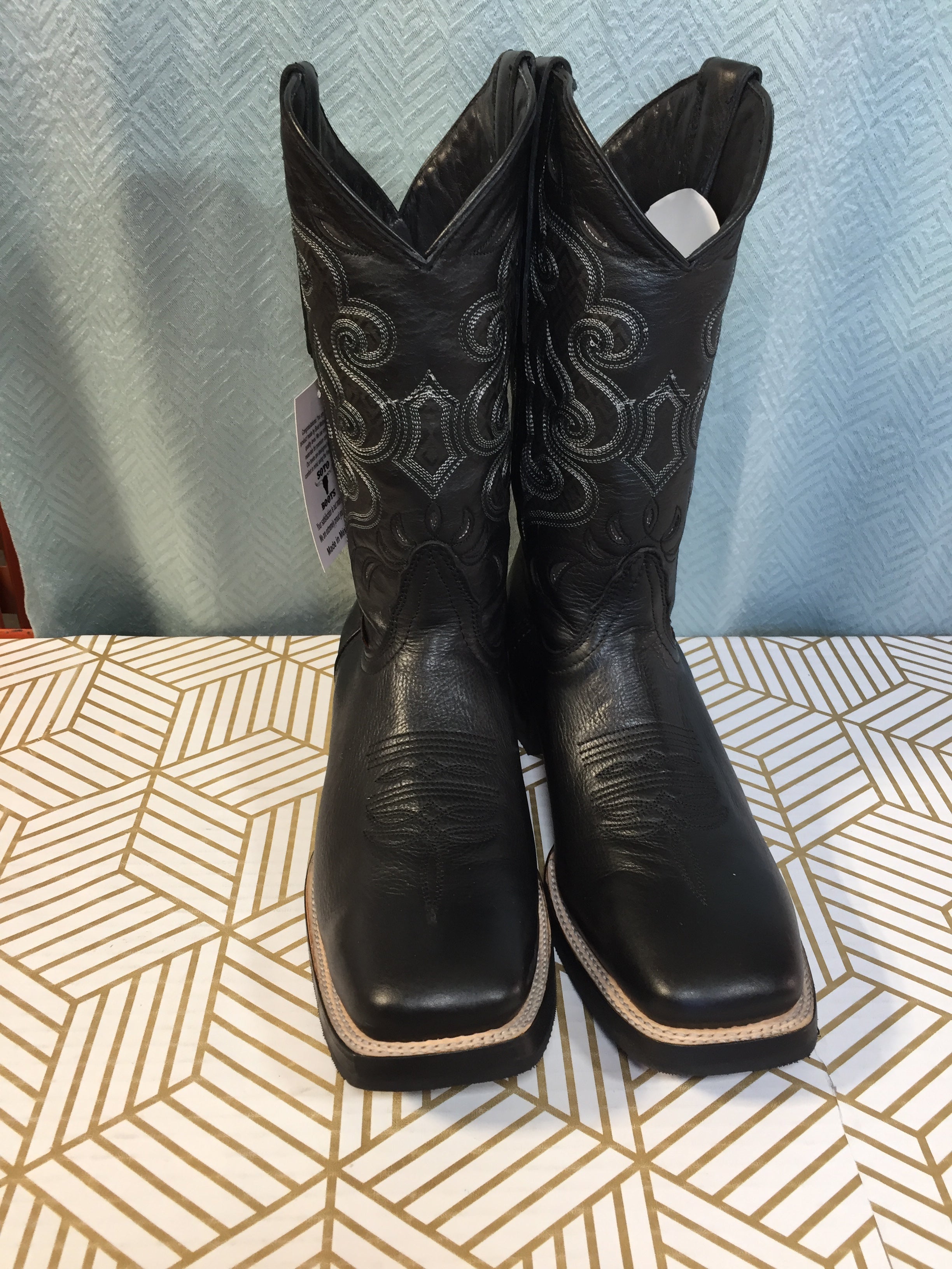 Soto Boots Men's Square Toe Cowboy Boots - Black US 10.5 *With Tags* (7776190660846)